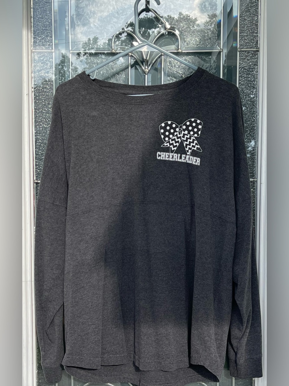 Size M | Girls' Charcoal Cheerleader Graphic Long-Sleeve Top
